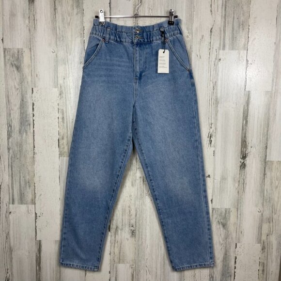 Forever 21 paper bag denim jeans cinched waist relaxed fit NWT high rise blue S - Picture 1 of 10